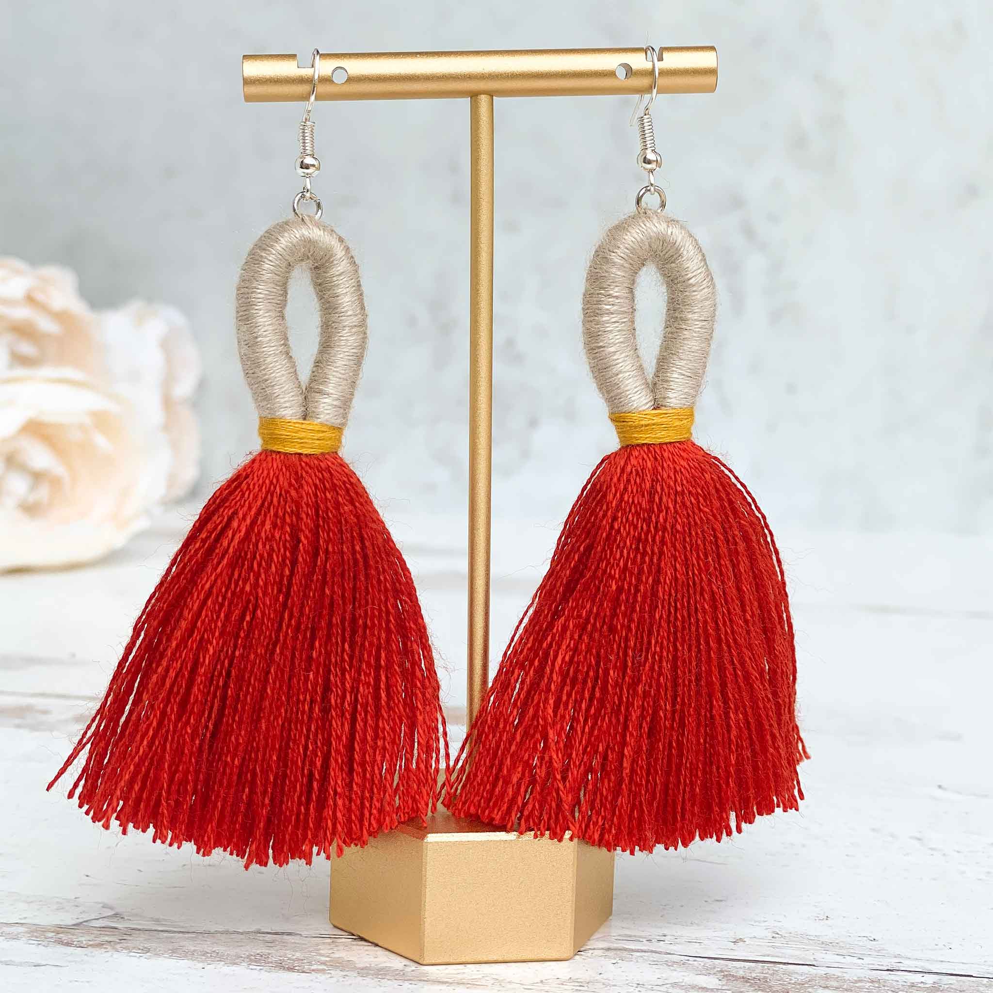 Burnt orange tassel on sale earrings