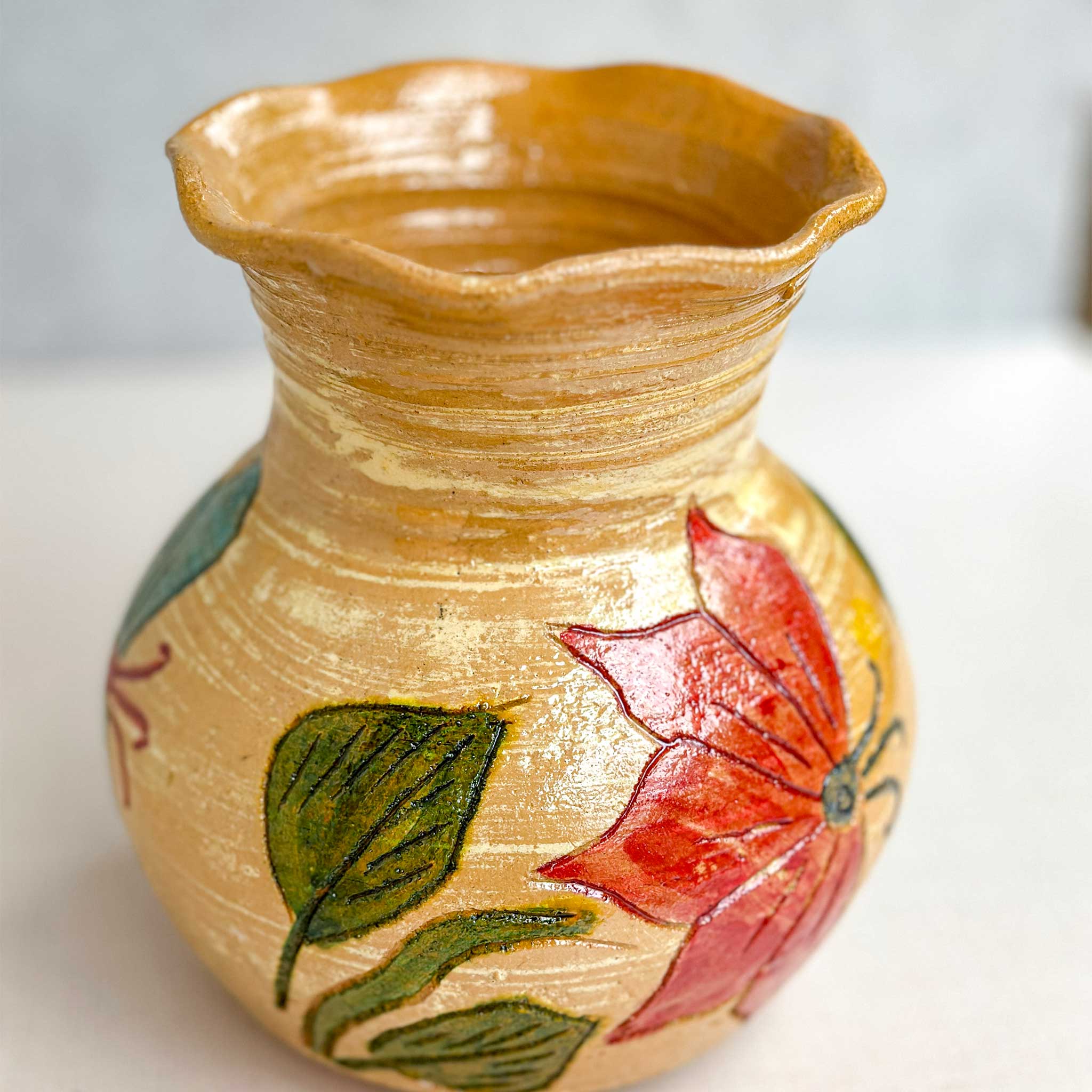 Glazed Hand-painted Pottery Vase - Mexican Ceramic Decorative Vase – Xula  Handmade