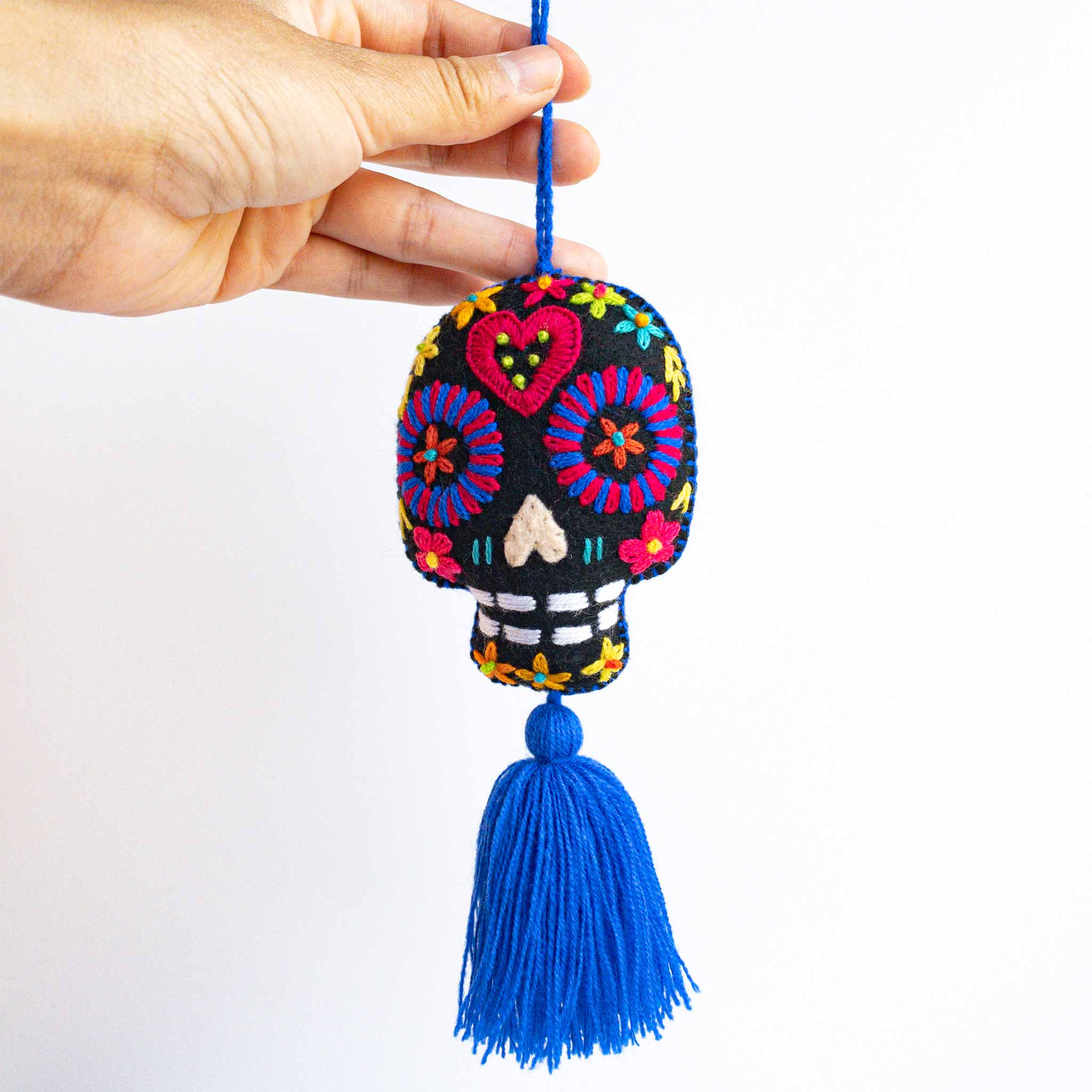 Sugar Skull Embroidered Tassels - Black
