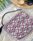 Embroidered Cross Body Purse - Navy/Mauve
