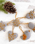 Embroidered Felt Holiday Ornaments - Slate Blue/White (Set of 6)