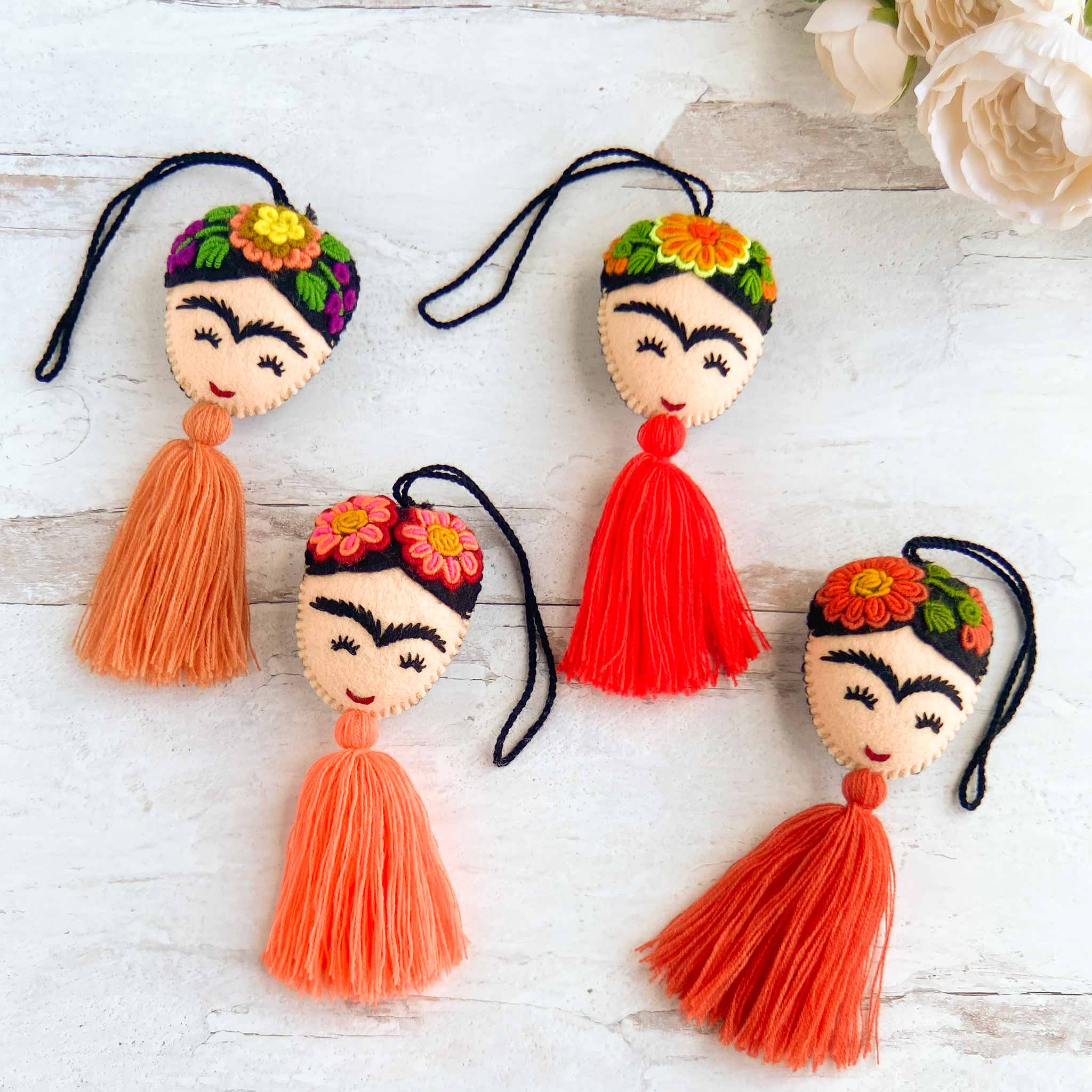 Embroidered Frida Tassels - Orange