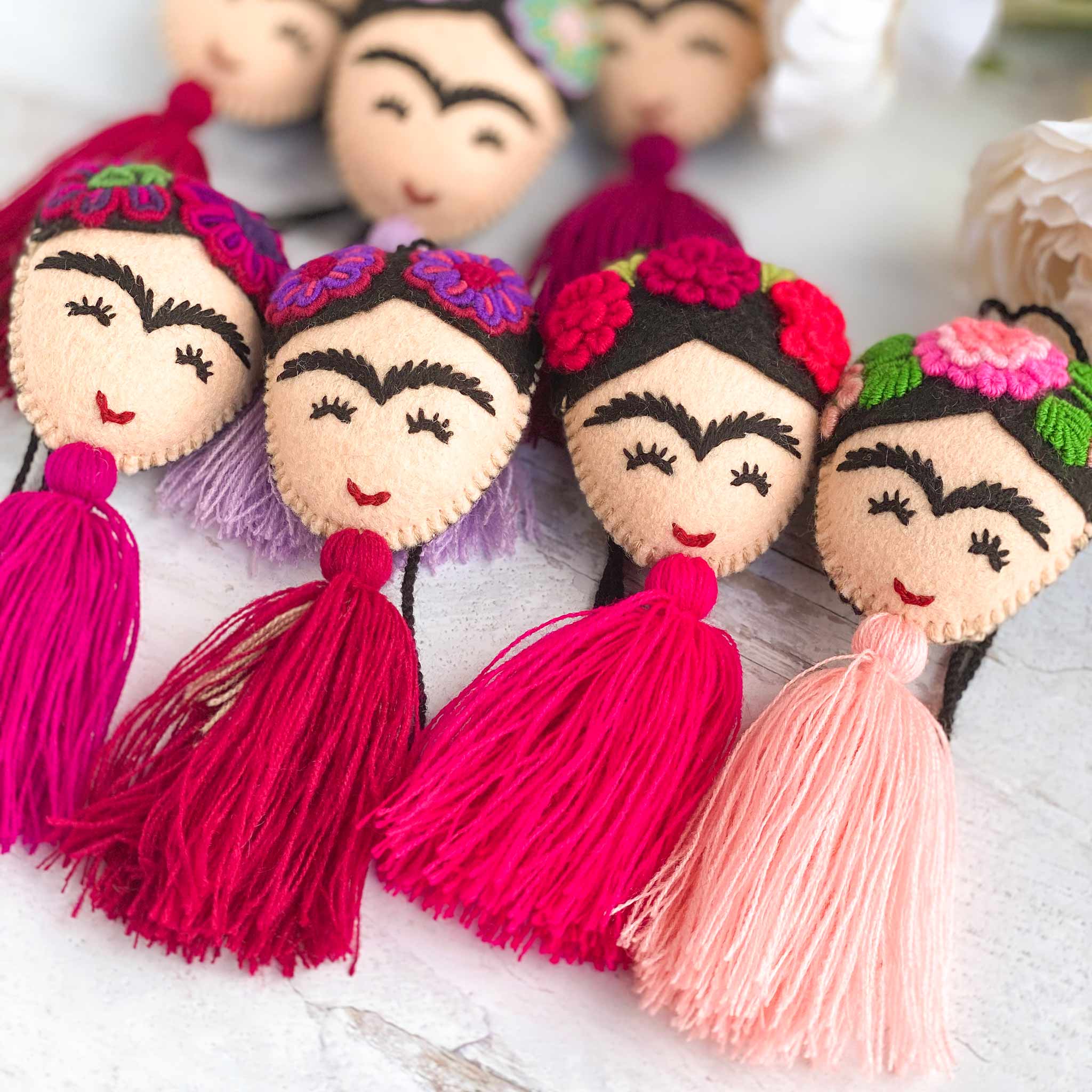 Embroidered Frida Tassels - Pink