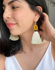 Elena Loop Tassel Earrings - Mustard Yellow + Black
