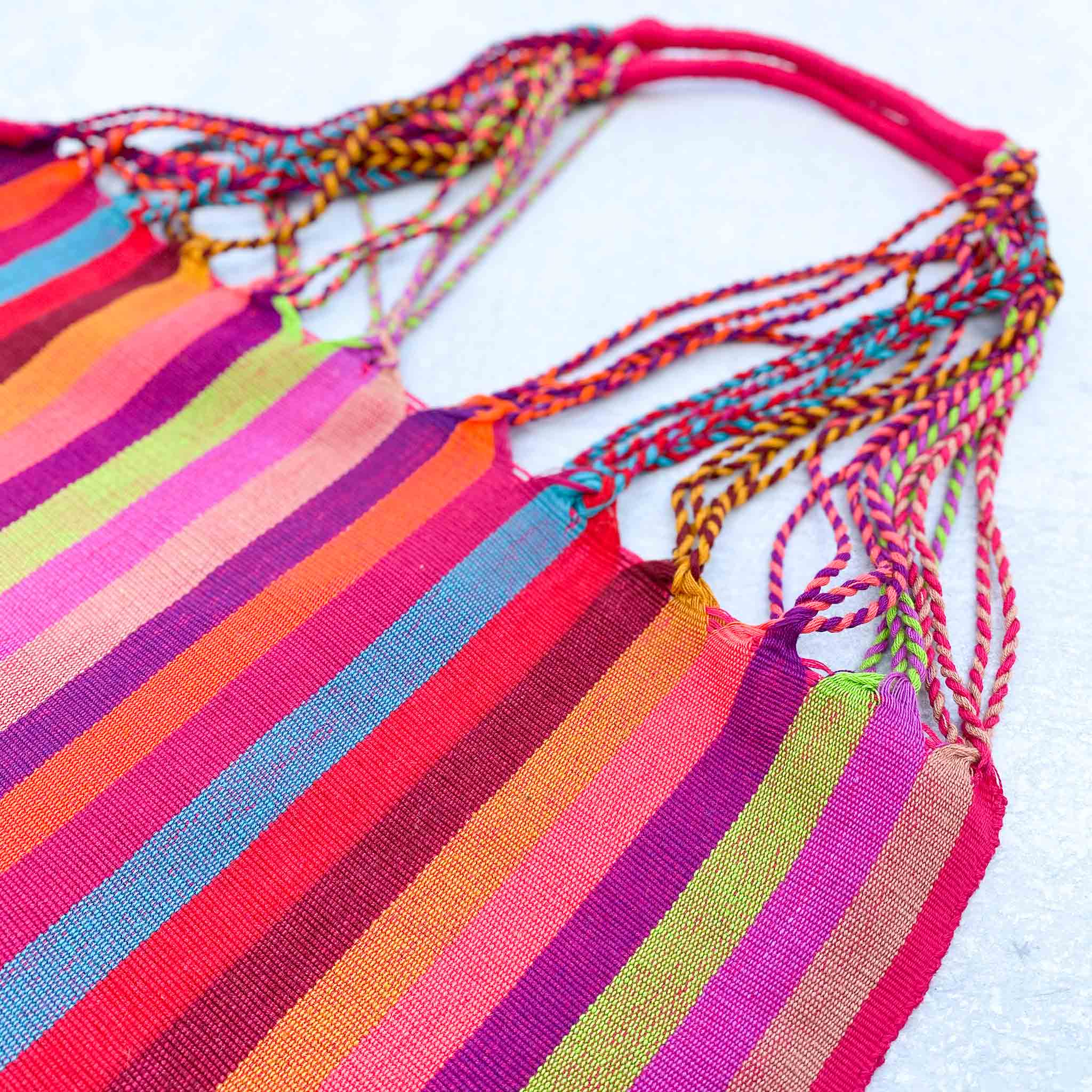 Handwoven Cotton Tote - Bright Rainbow Stripes