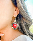 Tin Heart Earrings - Red