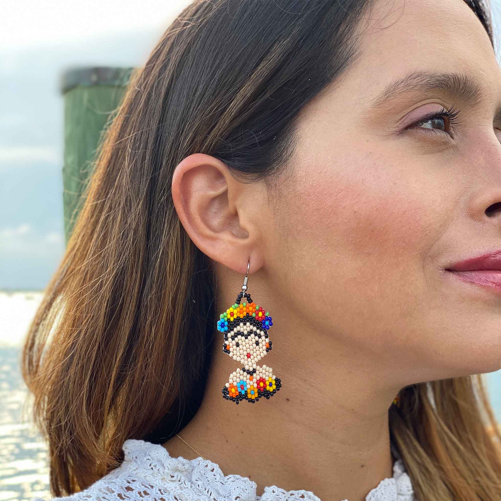 Handbeaded Frida Earrings - Pastel Rainbow