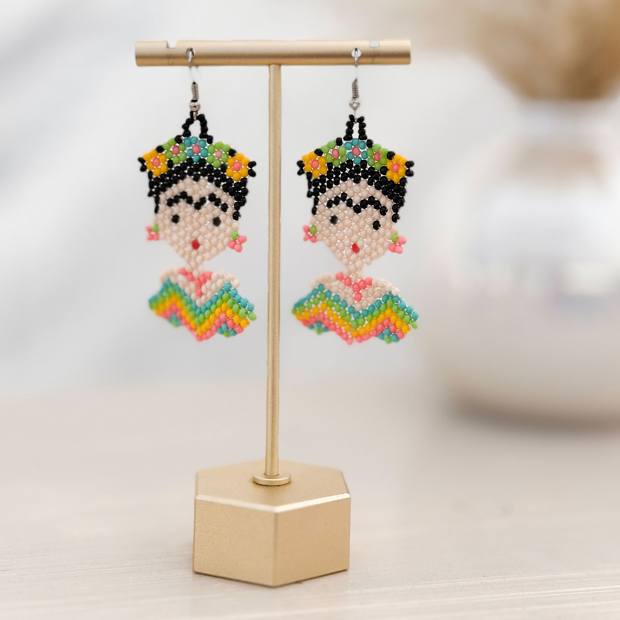 Handbeaded Frida Earrings - Pastel Rainbow