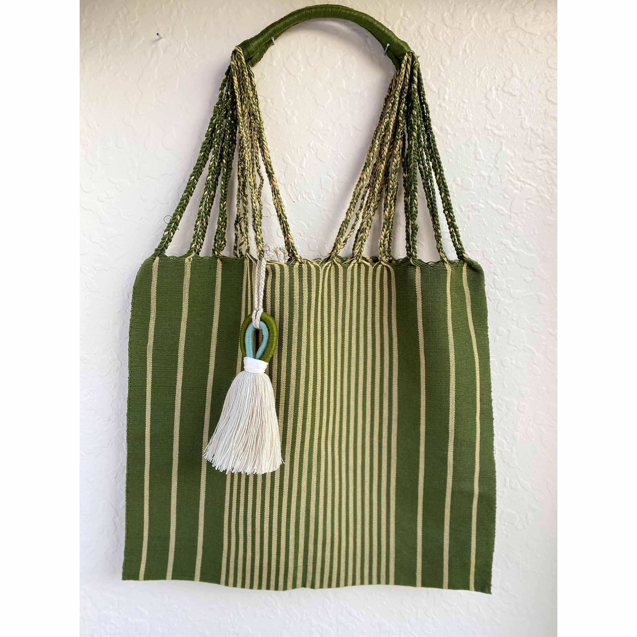 Handwoven Cotton Tote - Olive and Beige