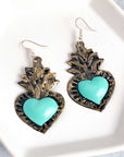 Tin Heart Earrings - Turquoise